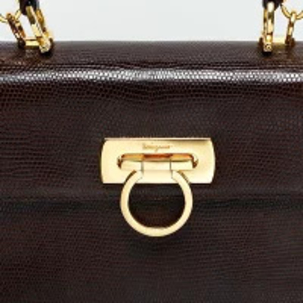 Salvatore Ferragamo Embossed Leather Gancini Handbag Brown - Picture 9 of 13